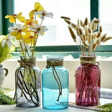 批发玻璃花瓶简约风广口彩色玻璃瓶 彩色大口玻璃水培容器