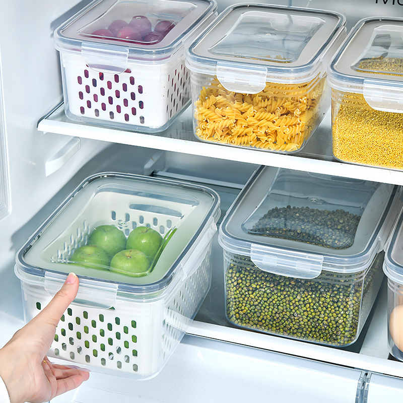 Kitchen Food Sealed Crisper Fruit and Vegetable Draining Plastic Storage Storage Box Refrigerator Frozen Fresh Storage