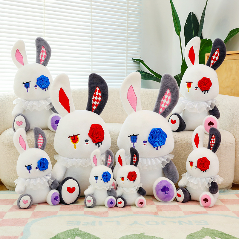 玫瑰伤感兔毛绒玩具暗黑系伤感兔公仔玫瑰花小白兔玩偶万圣节兔子