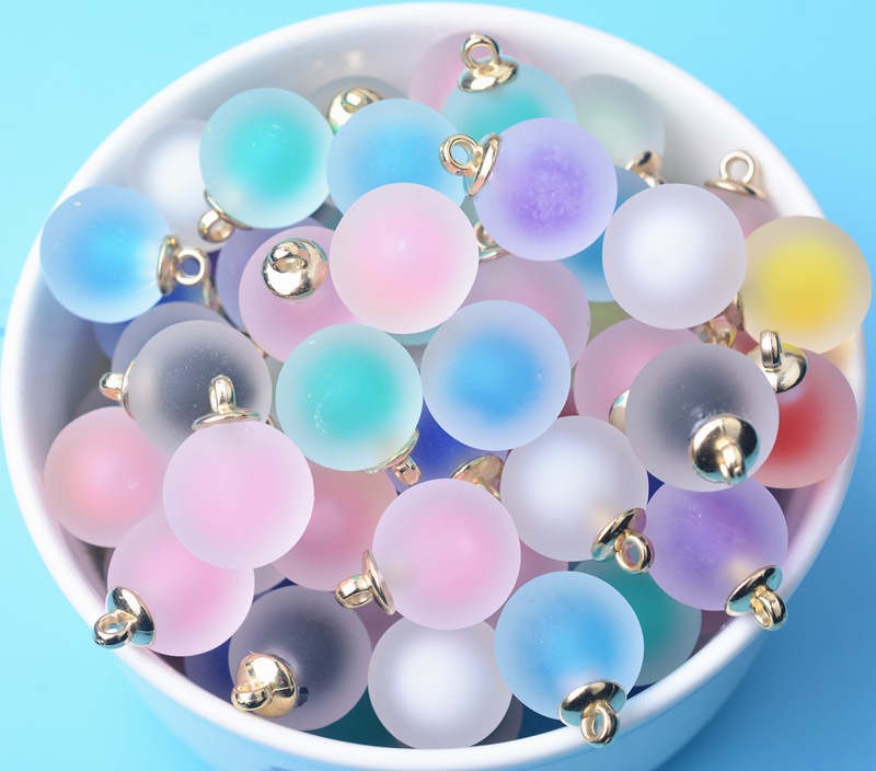 小球球七彩磨砂果冻圆珠子炫彩珠中珠仿玻璃球耳环项链吊坠配饰品