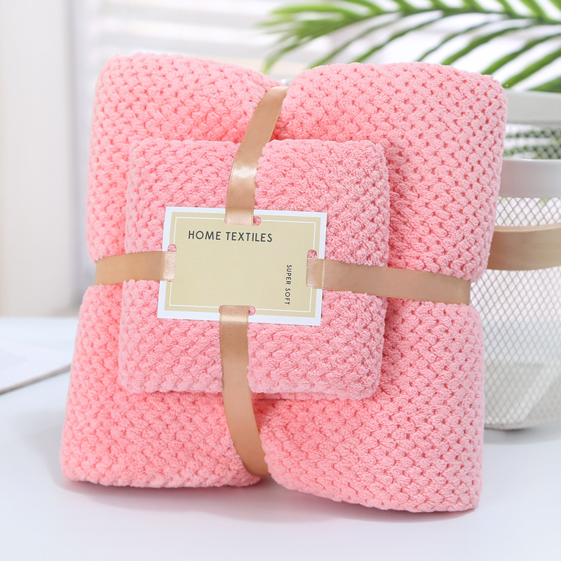 New High Quality Coral Fleece Pineapple Plaid Thickened Adult Beach Towel Absorbent Towel Large Bath Towel Gift Set