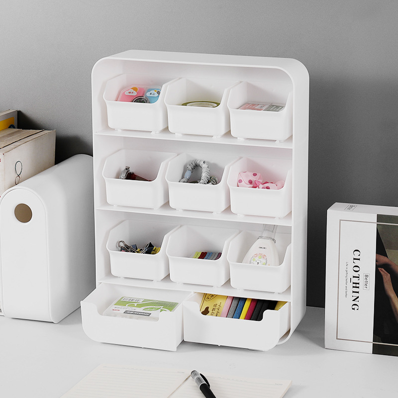 166 kg日式九宫格抽拉收纳盒 带双抽屉文具首饰化妆品小物件分类