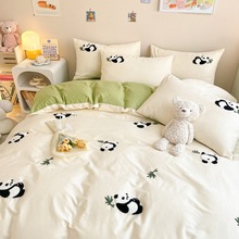 可爱卡通国风熊猫床上四件套100全棉纯棉被套学生宿舍床单三件套