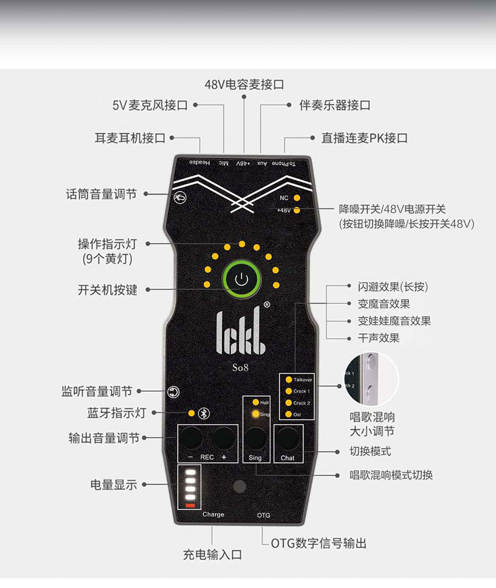 ickb so8五代手机电脑直播 数字声卡otg立体声音频卡无损声卡转换