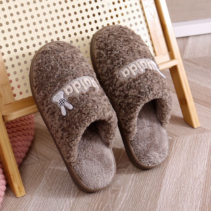 2023 New Style Cotton Slippers Women's Winter Warm Fleece-Lined Thickened Indoor Platform Non-Slip Couple Slippers