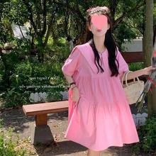 韩版珍珠娃娃领短袖连衣裙女春季2024新款宽松减龄少女气质短裙潮