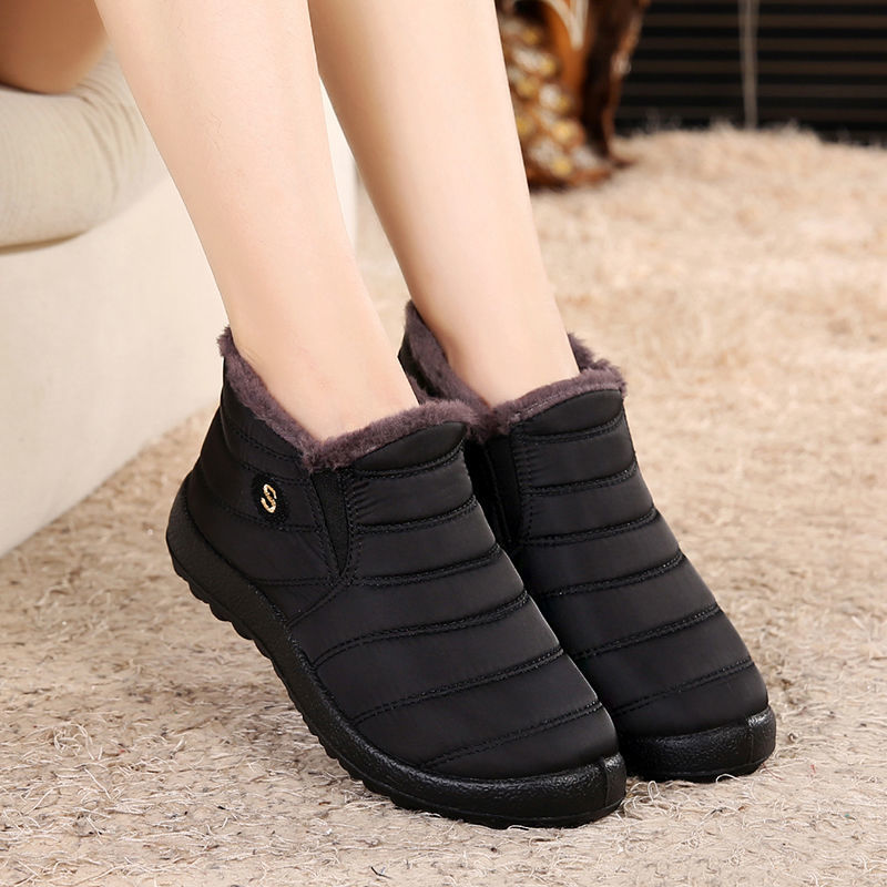 包邮冬季防水雨伞布棉鞋老北京布鞋女加绒加厚保暖平底女鞋休闲妈