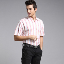 夏季新款品牌剪标男士短袖衬衫 透气舒适全棉短袖休闲竖条纹衬衣