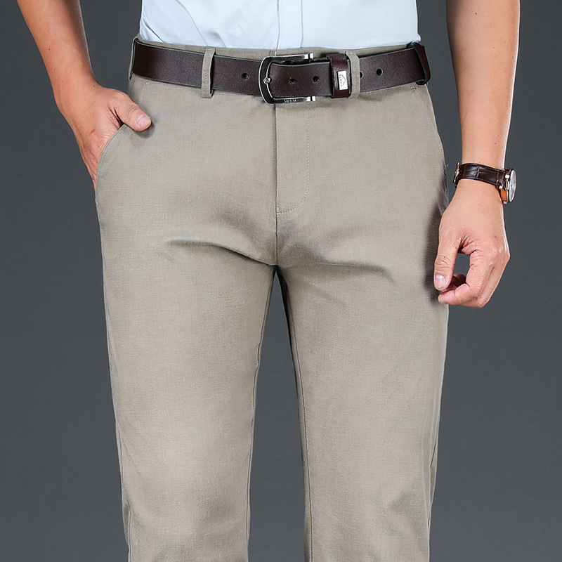 夏季薄款亚麻男士休闲裤男宽松直筒商务西裤爸爸装长裤子中年男裤