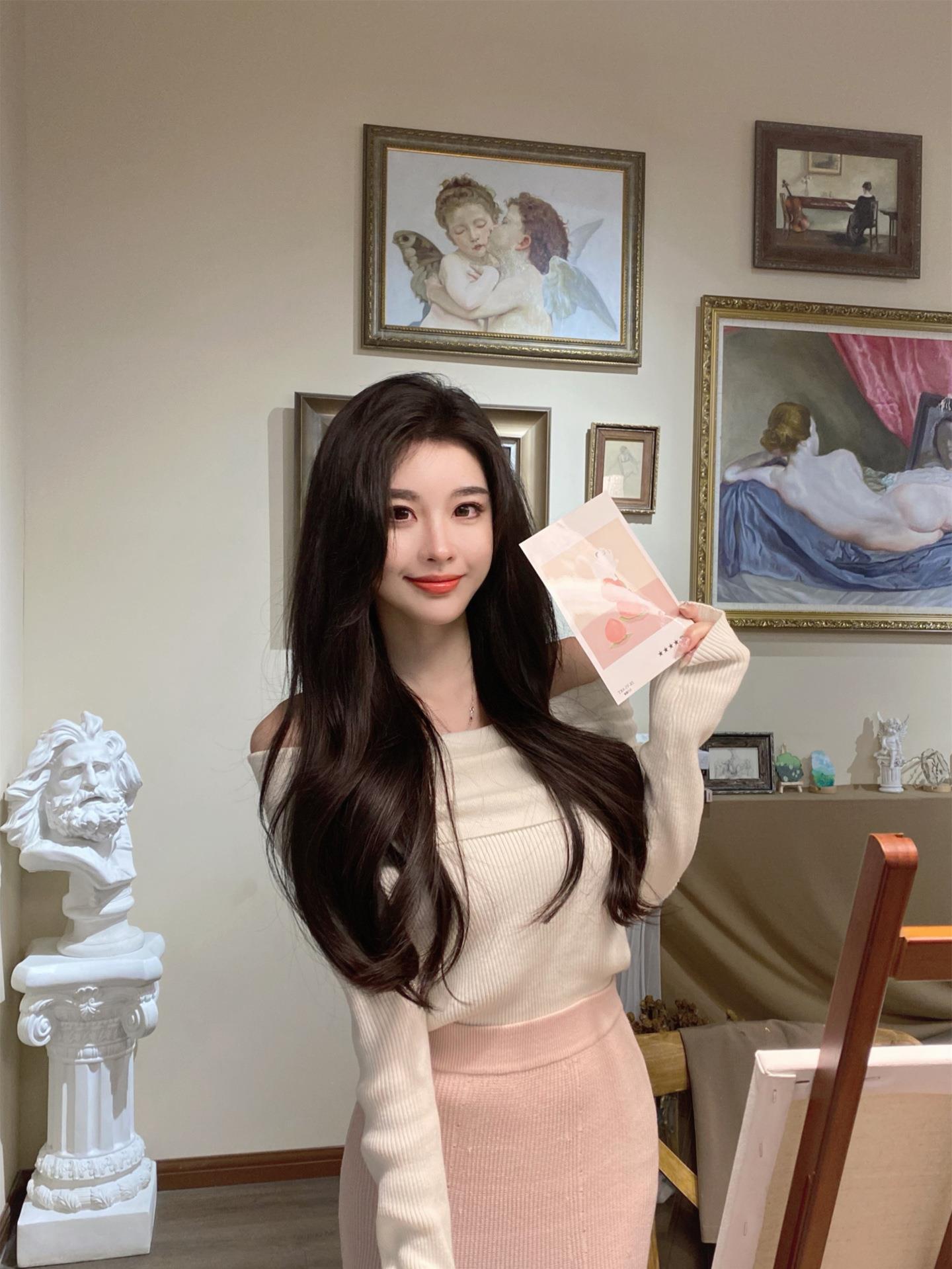 chu小初 甜美露肩一字领针织上衣 纯欲气质白色针织衫女