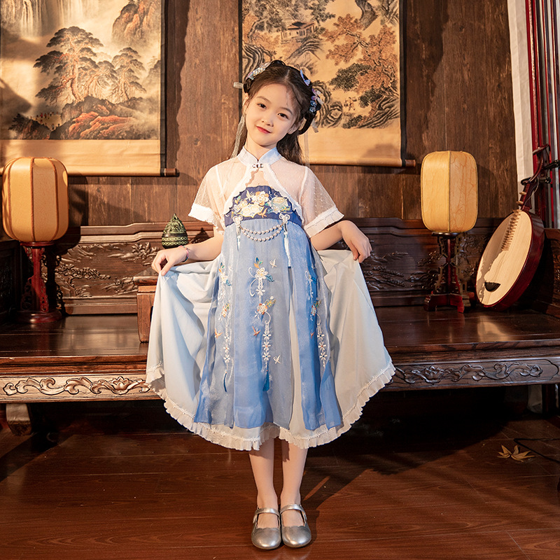 新款春夏女童汉服网纱改良国风古装一件代发原创刺绣超仙儿童汉服