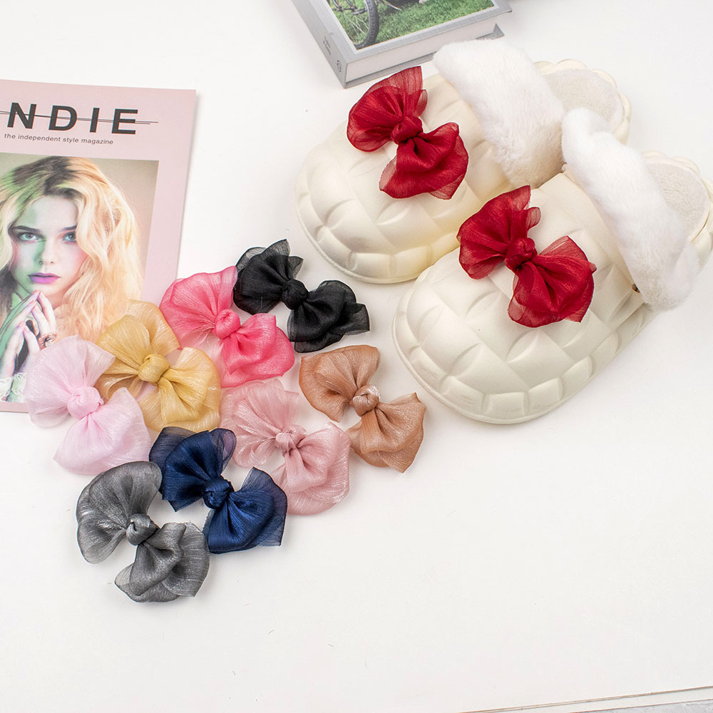 新款diy蝴蝶结鞋花闪纱带纯色手工布艺装饰品服装鞋帽辅件鞋配饰