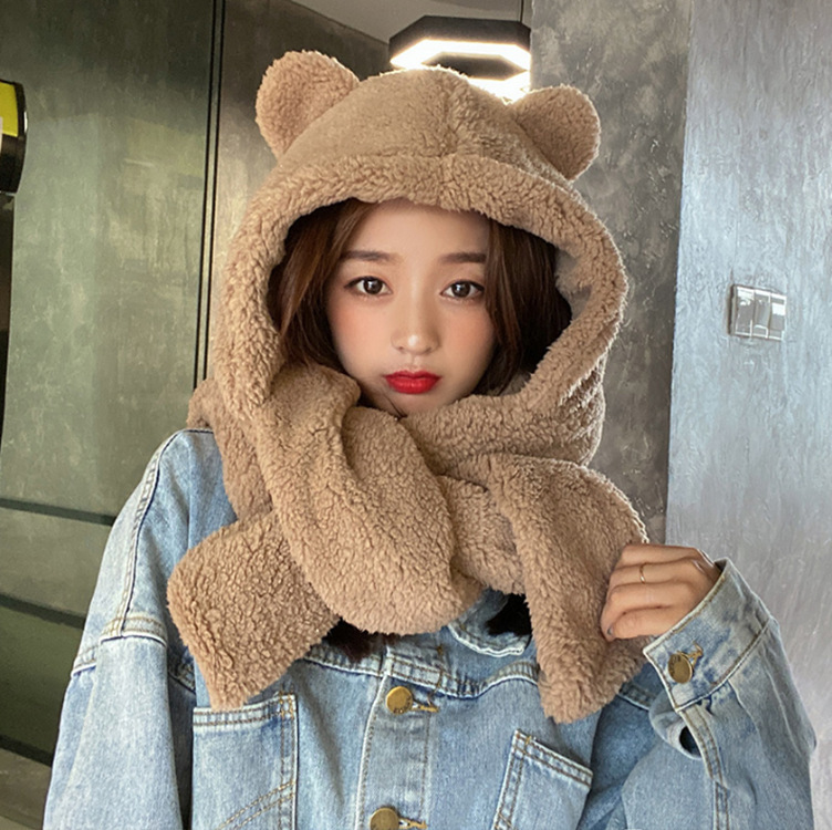 金智妮jennie同款可爱小熊耳朵帽子围巾一体手套女秋冬保暖二件套