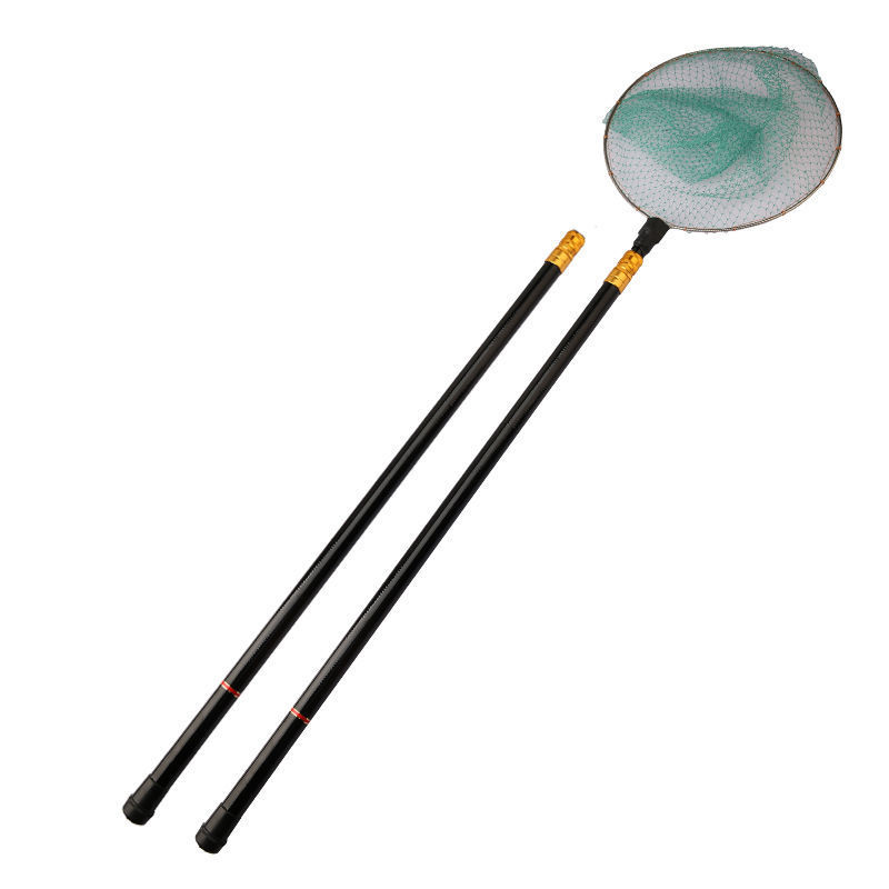 新款黑款超短加厚超硬抄网杆绝缘玻璃钢捞鱼竿金属定位伸缩杆套装