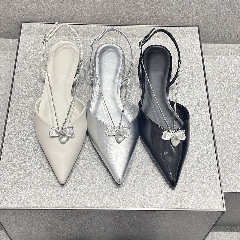 C家K法式凉鞋女包头高跟鞋女2024网红尖头细跟蝴蝶结气质绝美单鞋