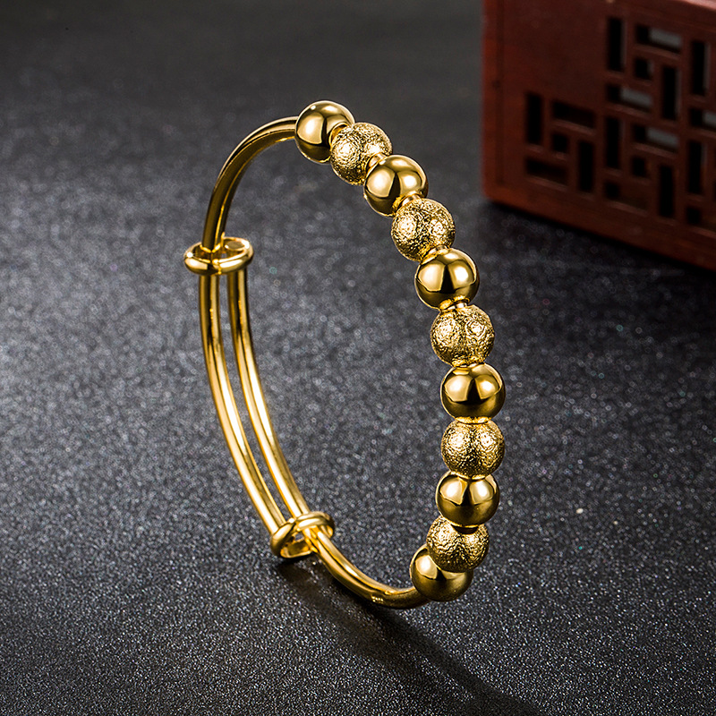 镀黄金九运转珠手环手镯 镀金灯笼推拉运转珠手镯 玲珑球推拉手镯
