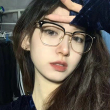 斯文超轻韩版半框眼镜近视女可配度数冷茶色素颜复古高级感眼睛架