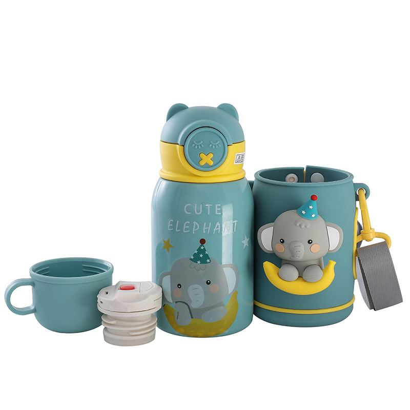 Creative Cartoon Three-Dimensional Press Sound Doll Calling Thermos Cup Children Water Bottle for Students Bounce Cover Straw Dual-Use Wholesale