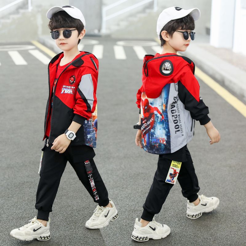 童装男儿童套装春秋洋气蜘蛛侠男孩衣服卡通春季外套裤子两件套