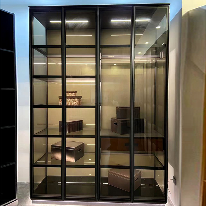 无边框柜门270度转轴铝合金窄边框衣柜玻璃门定制双边针式铰链门