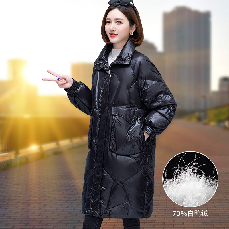 2022新款羽绒服女中长款真羽绒韩版宽松立领时尚白鸭绒冬季外套潮