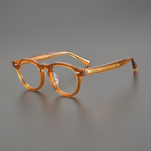 新款眼镜504复古圆框 彭于晏同款板材玳瑁色镜架透明女平光近视