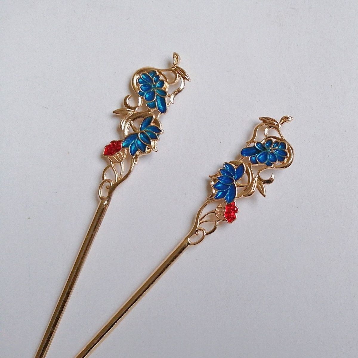 新中式景泰蓝古典烧蓝发簪发钗手工汉服头饰古风明制首饰旗袍双面