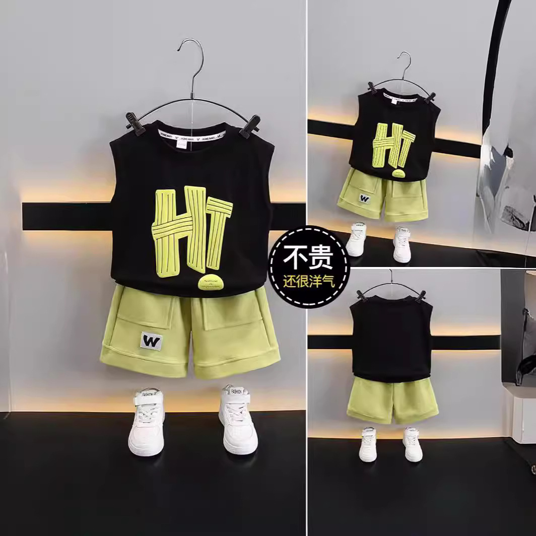 套装2024新款儿童无袖背心宝宝夏季衣服男孩痞帅气小童装-阿里巴巴