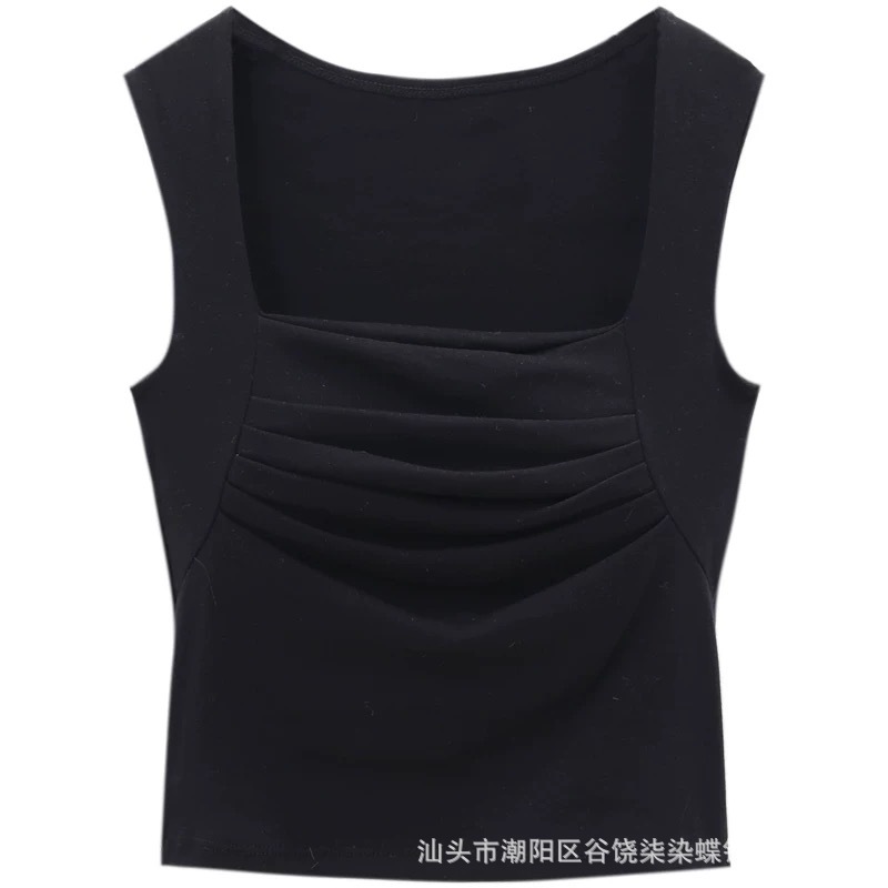 Korean Style Pleated Square Collar off-Shoulder Slimming Vest Back Shaping Padded Underwear Minority All-Match Slim-Fit Bottoming Top