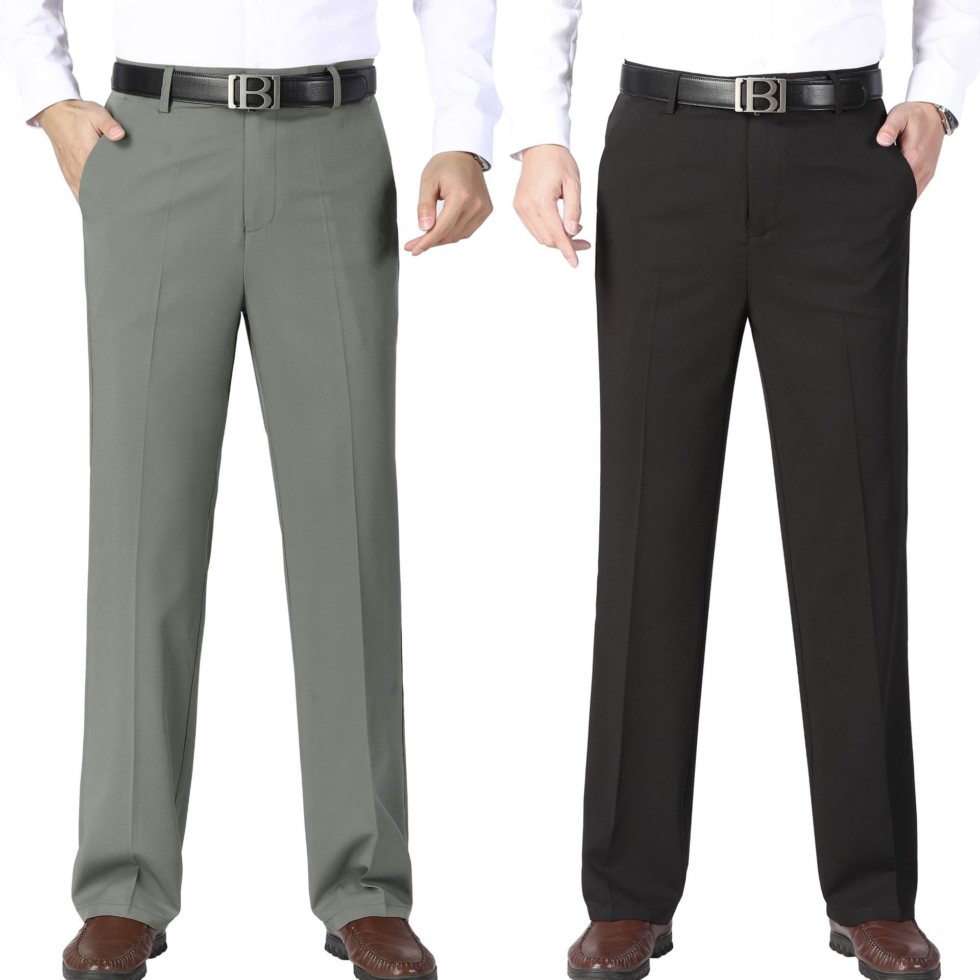 春夏男士休闲西裤薄款直筒商务男裤清凉爸爸工装裤简约高腰长裤子