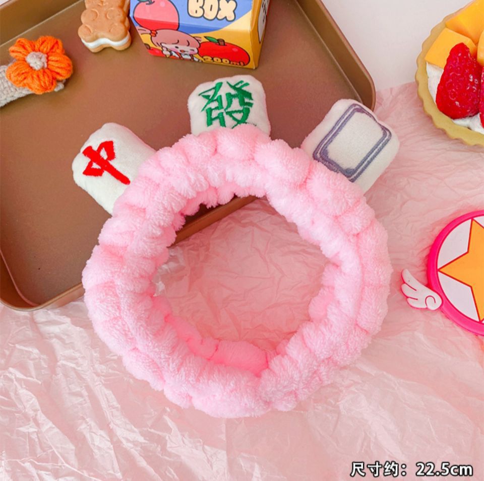 Creative Cute Red White Board Funny Rich Mahjong Headband Girls Playing Mahjong Washing Face Hair Band Flannel Headband