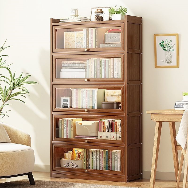 书架落地置物架实木书柜亚克力带门防尘儿童家用多层收纳储物柜子