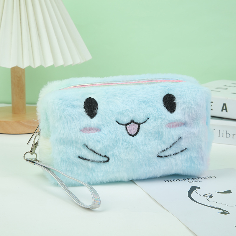 Plush Embroidery Storage Bag Cosmetic Bag Cute Soft Buggy Bag Pencil Case Student Storage Bag Buggy Bag Stationery Case Large Capacity