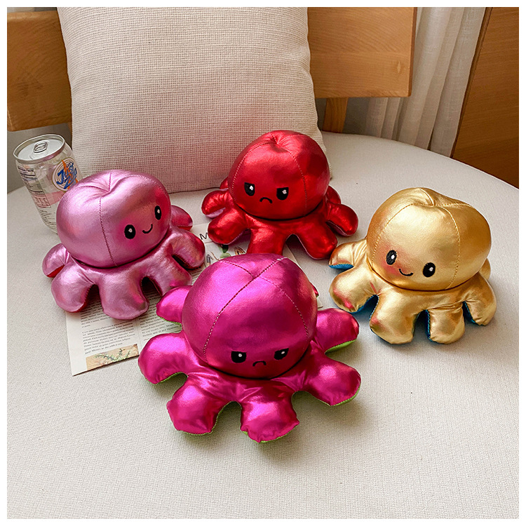 跨境可爱翻面章鱼玩偶双面表情翻转八爪鱼公仔毛绒玩具批发可定制