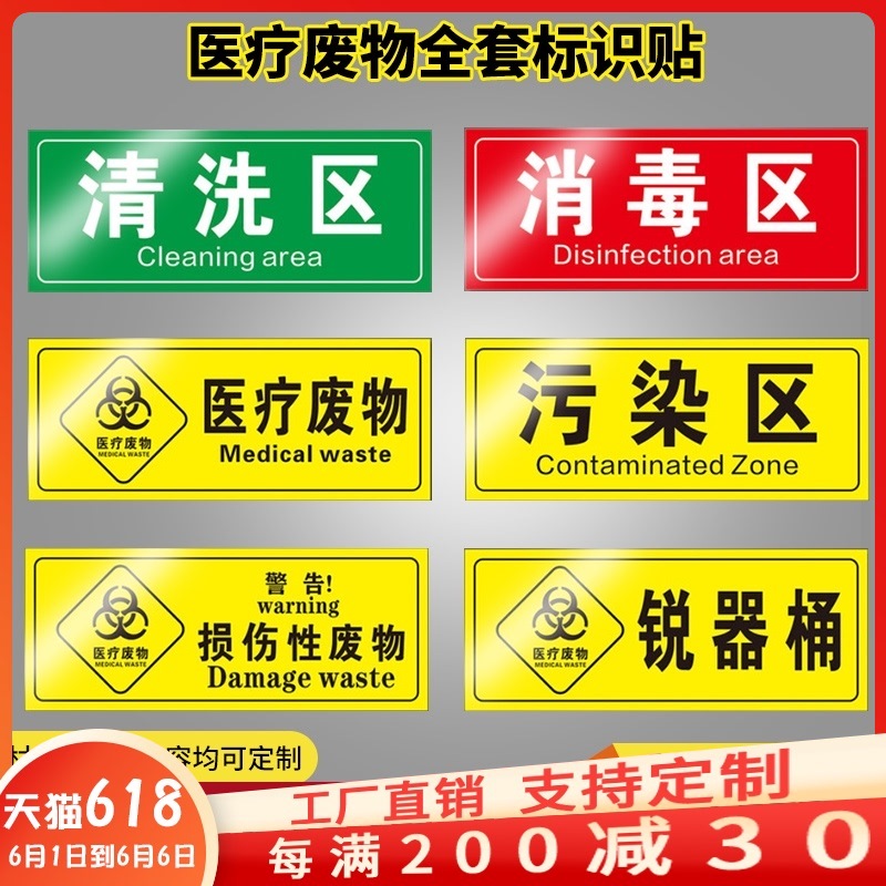 医疗废物标贴医院垃圾桶分类贴纸医疗废弃物标识牌感染损伤化学性