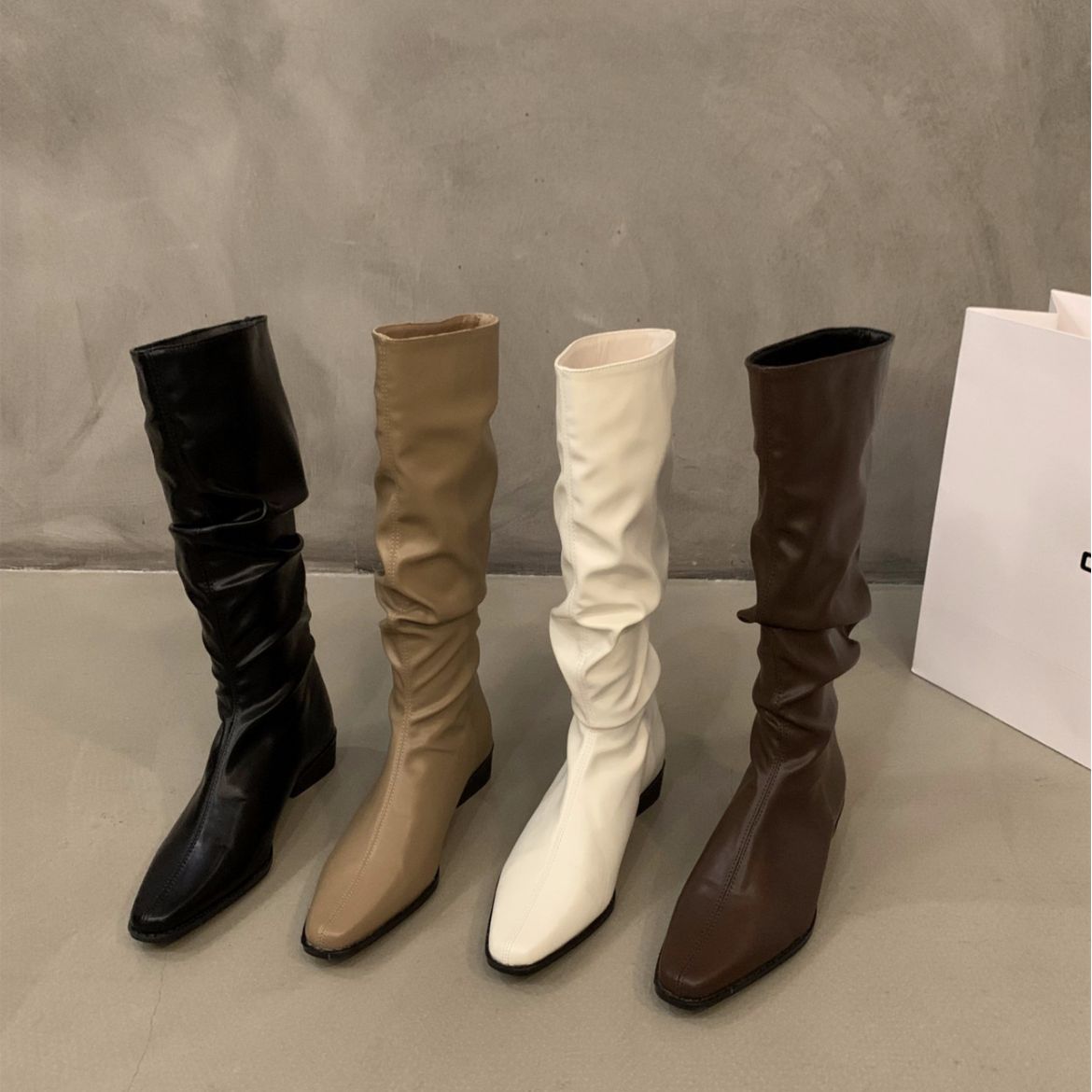 长筒靴女2024春季新款西部牛仔风堆堆长靴粗跟不过膝高筒骑士靴子