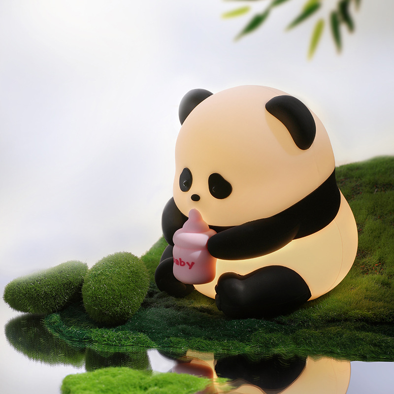 Sitting Panda Flower Cute Cartoon Good-looking Bedroom Ambience Light Induction Eye Protection Night Light Silicone Night Lamp