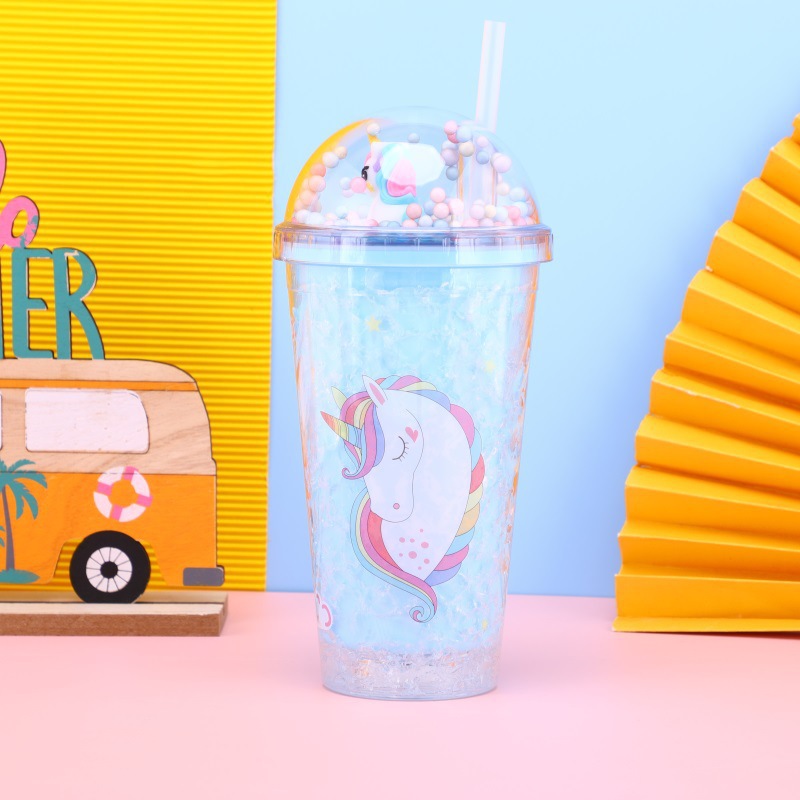 New Fashion Cartoon Unicorn Plastic Cup Student Good-looking Cup with Straw Large Capacity Creative Gift Cup Wholesale