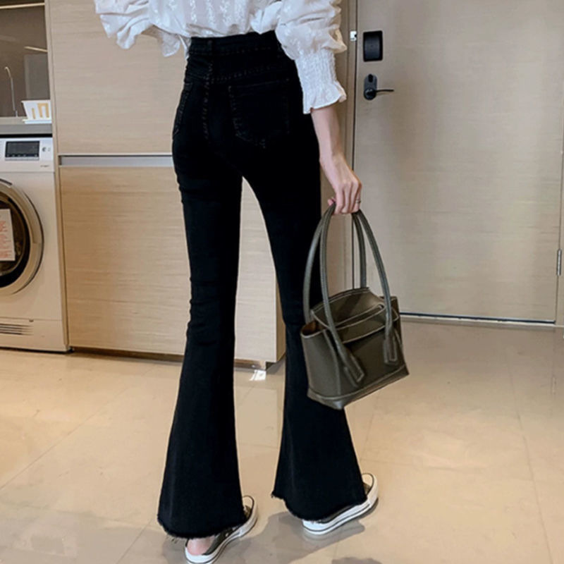 Skinny Jeans Women's Black 2022 Spring and Autumn New Trendy Korean Style High Waist Slimming Slim Fit Bell-Bottom Pants Trendy