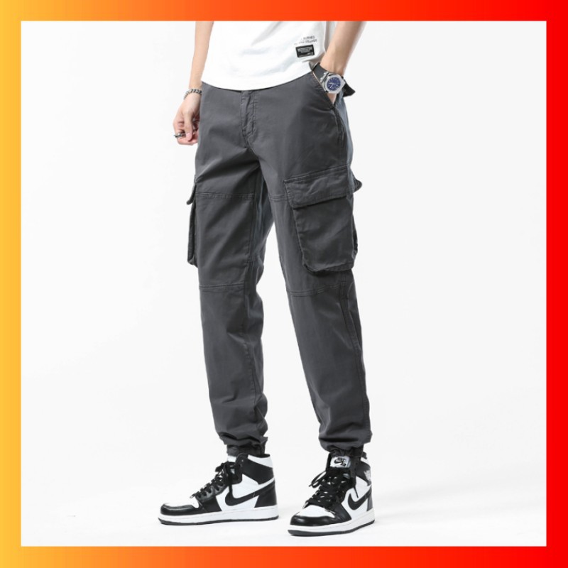 outdoor overalls men‘s summer new american fashion brand loose ankle-tied casual pants multi-pocket american long pants