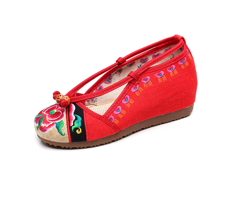 不含鞋盒 单鞋全码甩 内增高5厘米坡跟高跟鞋 绣花布鞋春夏款女鞋