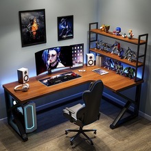 实木转角电脑桌台式家用卧室L型双人书桌拐角式美式电竞桌办公桌