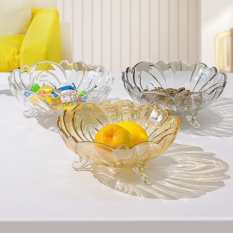 水果盘轻奢风玻璃糖果盆干果瓜子盘客厅家用水晶茶几零食高脚果篮