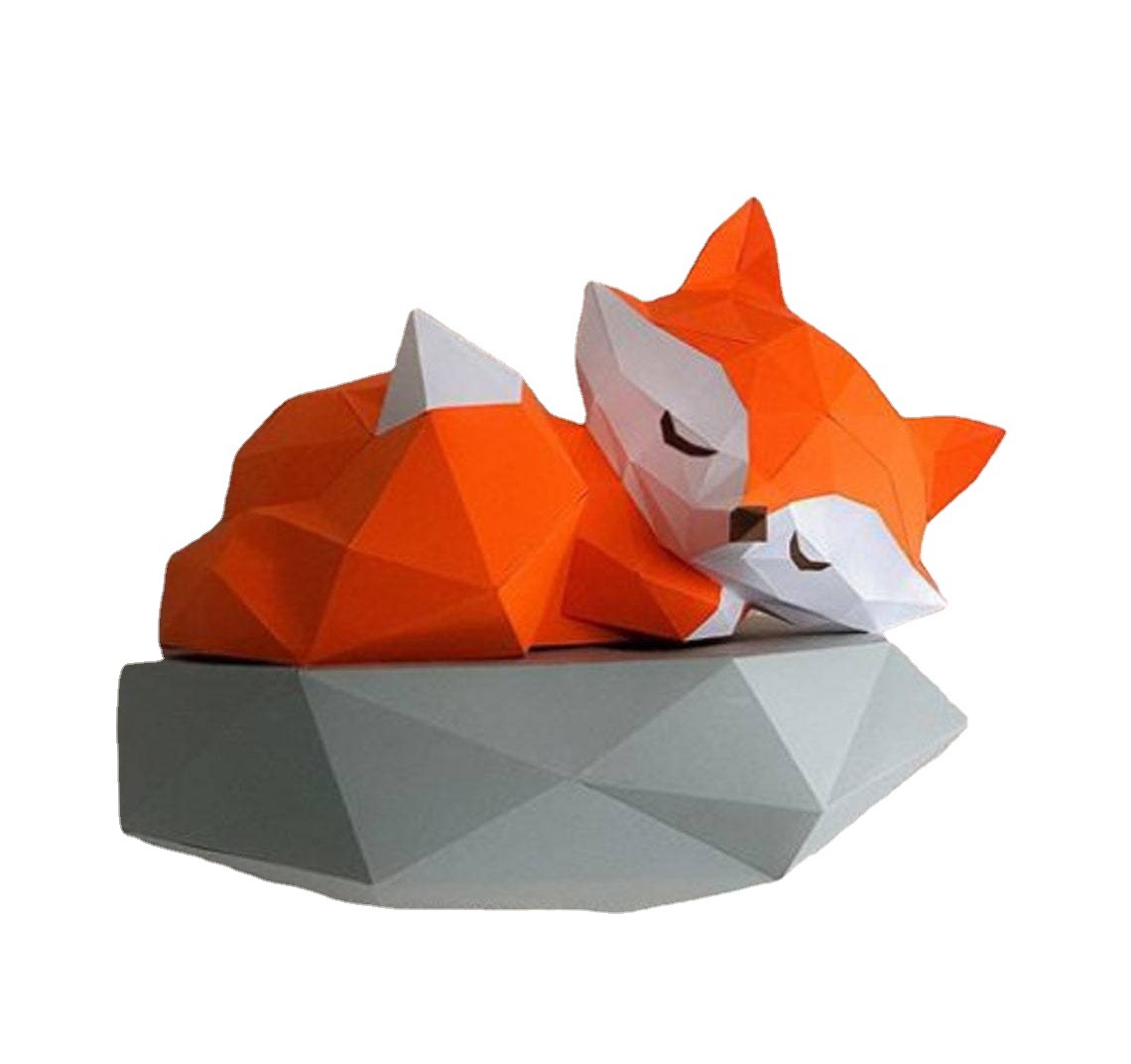 欧美创意3d纸模diy材料包 立体狐狸摆件fox雕塑手工制作纸模材料