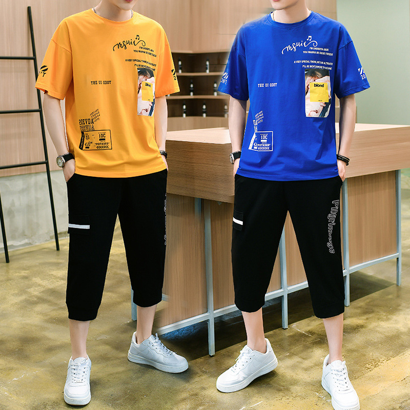 男孩短袖棉t恤13-15岁大童夏装帅气12初中生夏季青少年套装学生潮