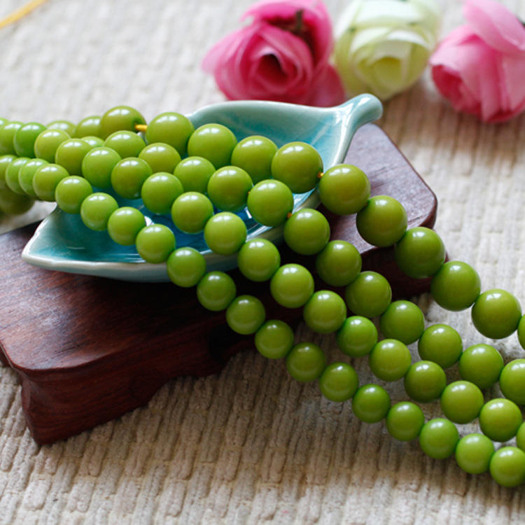 108颗染色绿菩提根圆珠8-12mm 绿色算盘珠菩提子 佛珠饰品配件