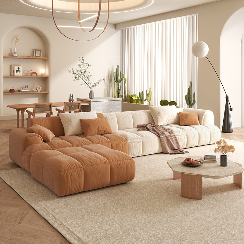 奶油风大小户型客厅方块免洗高档科技布豆腐块乳胶简易模块沙发组