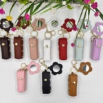 2025年新款跨境pu皮革花朵铆钉口红包小巧便携包包可爱挂件配饰