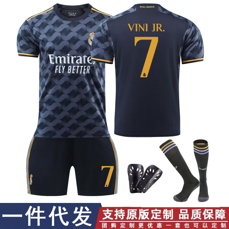 2324新款皇马客场黑7号球衣团购印字号运动服男女足球服跨境代发