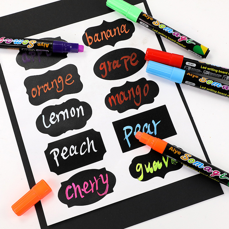 Cartoon Led Fluorescent Board Special Pen Flat Head Erasable Advertising Light Board Pen Blackboard Graffiti Liquid Chalk Fluorescent Pen